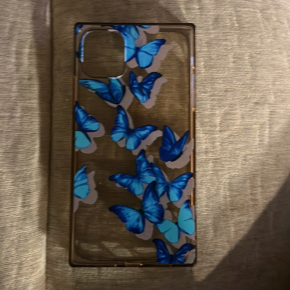 Square clear Blue butterfly phone case